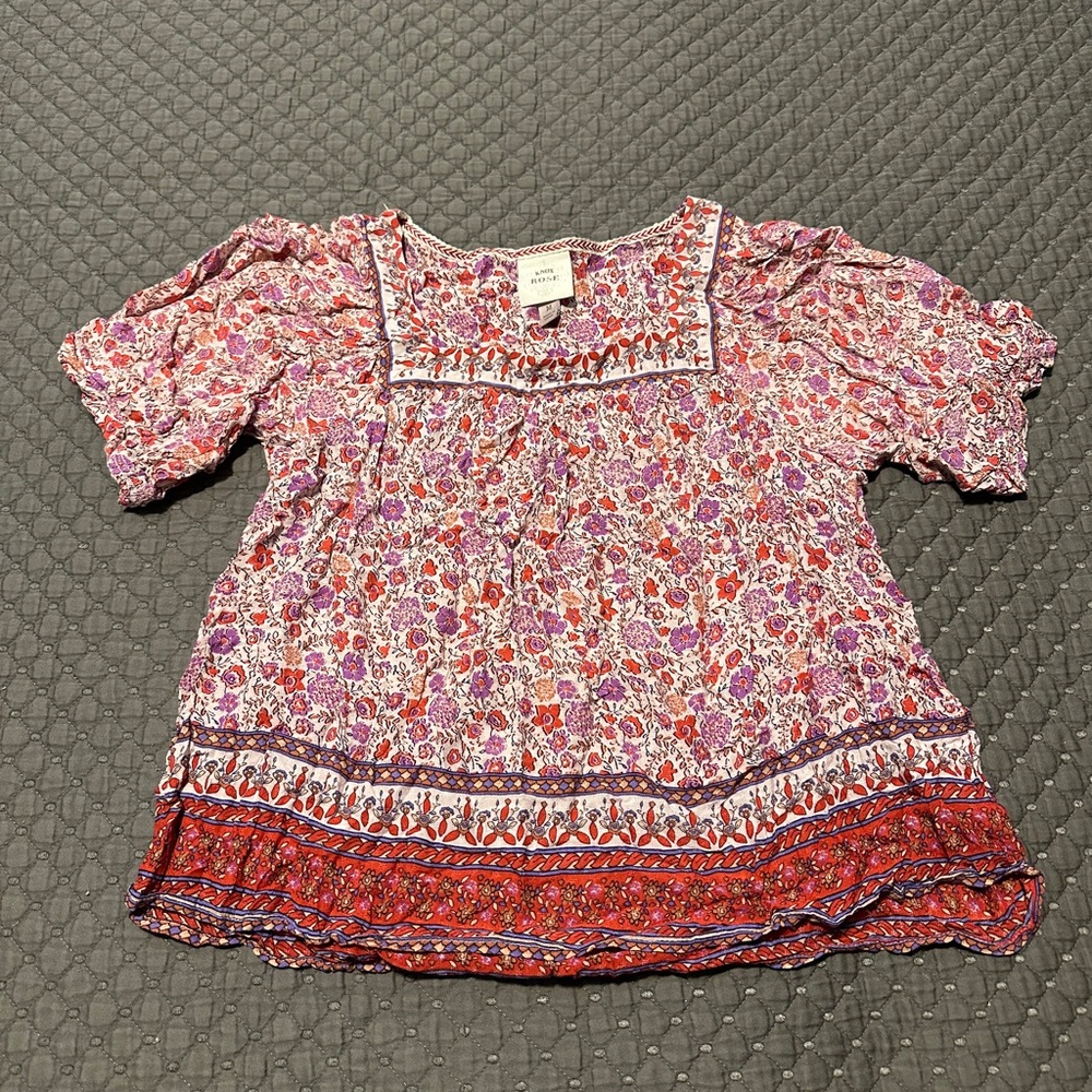 Knox Rose Floral Blouse with Red and Purple Hues